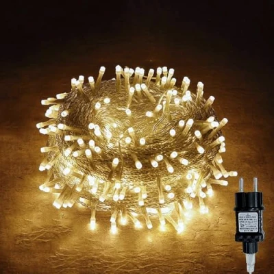 Image de Gresonic Guirlande lumineuse LED à 100/200/300/400 Fonctionne avec prise Pour l&#039;extérieur et l&#039;intérieur mariage, Noël, fête Blanc chaud (blanc chaud, 100 LED)