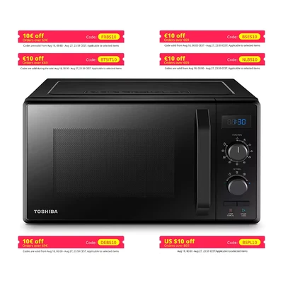 Image de Toshiba Four à micro ondes 900 W 23 L MW2 AG23P (BK) avec Fonction Grill 1050 W, 8 Menus Automatiques, ECO, Plateau Tournant Mémoire de Position, Noir