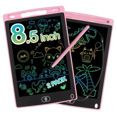 Image de Lot de 2 tableaux magiques LCD pour enfants 8,5 pouces Tableau magique à partir 3 4 5 6 ans Garçon et fille Écran coloré Tablette d&#039;écriture dessin répétée Rose