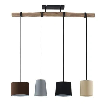 Image de Lindby Suspension en Tissu Amilia à intensité variable Marron Bois e. a. pour Salon &amp; Salle manger (à 4 lampes, E27), Luminaire, Lampe plafond, Luminaire Plafonnier,