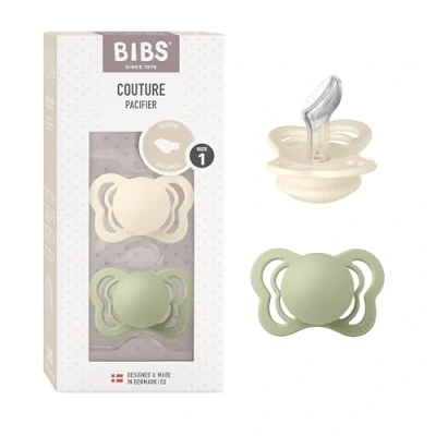 Image de Tétine BIBS Couture. Lot de 2 sucettes. Sans bisphénol A, Téterelle anatomique. Silicone, Taille 1 (0 6 mois), Ivory/Sage