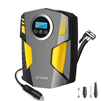 Image de SYTUNG Gonfleur Pneus Voiture Numérique Portable avec 3 Adaptateurs De Buse et Lumière LED 12 V Pompe à Air électrique Rapide pour Autres Objets Gonflables