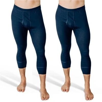 Image de SES caleçon Long Coton, Pack de 2 caleçons 3/4 Longs Hommes en côtes Fines, Taille 4XL, avec Braguette und Ceinture Douce, Coton/calson pour Homme Marine Jambes Longues