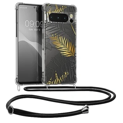 Image de kwmobile Coque Collier Compatible avec Google Pixel 8 Pro Housse en Silicone Cordon de Jaune Gris Transparent