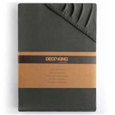 Image de DecoKing Drap Housse en 100% Coton Peigné Jersey, Amber Collection, 160x200 180x200 cm, Gris Anthracite