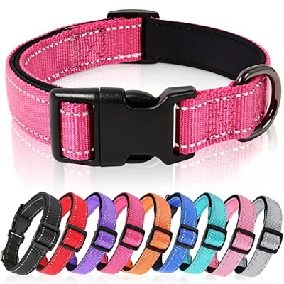 Image de HEELE Collier Chien, Réfléchissant pour en Néoprène Doux, Rembourré et Respirant Nylon, Ajustable Les Chiots Petits Moyens Grands Chiens, Fuchsia, L