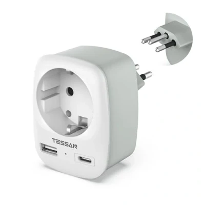 Image de TESSAN 3 en 1 Adaptateur Prise Bresil, Voyage Bresil avec 2 USB, Type N France vers Brésil, Afrique du Sud, de Sud
