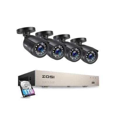 Image de ZOSI H.265+ Kit Caméra de Surveillance Extérieure, 8CH 5MP Lite DVR Enregistreur avec Disque Dur 1 To, Vision Nocturne 80 ft, Alerte Instantanée, App Gratuite pour Accès à Distance, 1080p