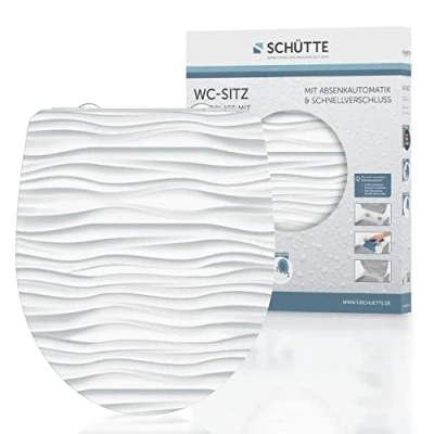 Image de SCHÜTTE White Wave 82584, Abattant High Gloss en Duroplast avec système d&#039;abaissement Automatique et Fonction détachable, Compatible la majorité des cuvettes WC, Motif