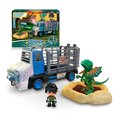 Image de Pinypon Action Dilophosaurus Dinosaur Rescue Ensemble comprenant un camion jouet, une figurine d&#039;explorateur, poupée dino qui crache de l&#039;eau