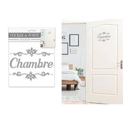 Image de Sticker décoratif de porte CHAMBRE Gris Vinyle 20 x cm
