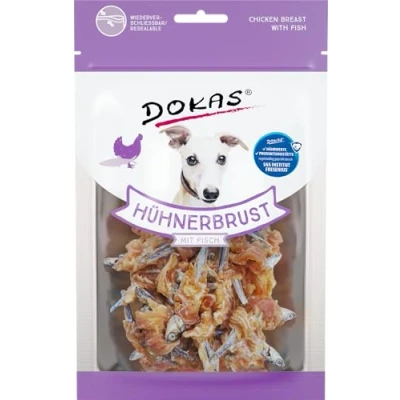 Image de Dokas Snack Premium sans céréales avec Poulet et Poisson pour Chien Idéal Les Repas Entre Temps