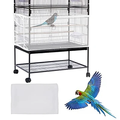 Image de Daoeny Grande housse de cage à oiseaux, attrape graines, filet réglable en maille nylon souple et aérée, jupe protection pour perroquet, perruche, ara, ronde carrée africaine (blanc)