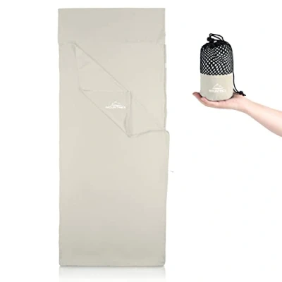 Image de MOUNTREX® Sac de couchage Coutil avec fermeture éclair intégrale (220 x 90 cm) Pour l&#039;extérieur et l&#039;intérieur Petit format une fois plié particulièrement doux Écru