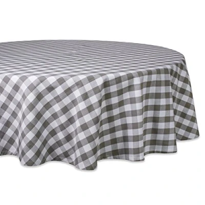 Image de DII Nappe ronde en coton de 177,8 cm Motif à carreaux gris et blanc Idéale pour l&#039;automne, Thanksgiving, décoration la ferme, dîners, Noël, pique niques potlucks ou utilisation quotidienne