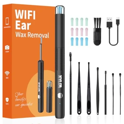 Image de Xylla Otoscope Oreille 1920P HD 3,5mm Camera IP67 Étanche Nettoyage Avec 6 Lumières LED Kit de du Cérumen Adapté aux Smartphones et Tablettes IOS Android(Noir)