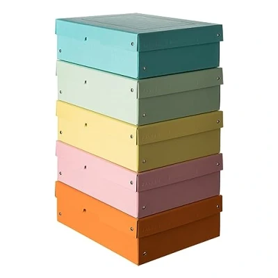 Image de Falken Ref. 22001960000F PureBox Pastel Lot de 5 boîtes rangement avec couvercle emballage cadeau sans plastique format A4 H100 mm poignée découpée entourée d&#039;un ruban assorties