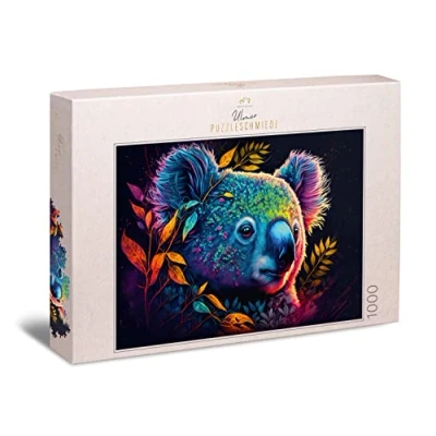 Image de Ulmer Puzzleschmiede Puzzle koala « Bijou » de 1000 pièces soigneusement mis en scène avec coloré la collection puzzles Farben &amp; Fantasy, qualité fabriquée Allemagne