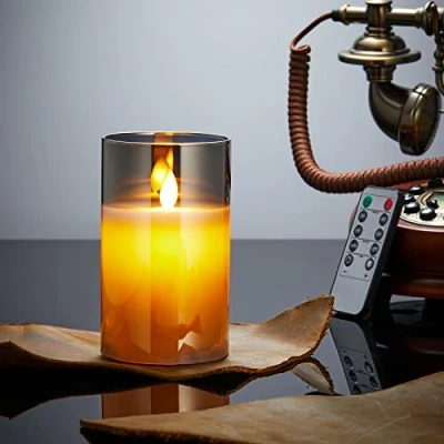 Image de Bougies LED, Sans Flamme Vacillantes, à Piles avec Verre, en Cire Réelle Télécommande, Fonction de Minuterie, Dimmable pour Décoration Mariage Anniversaire 12.5cm Gris