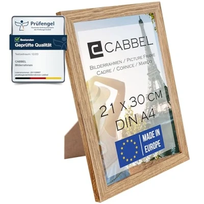 Image de CABBEL cadre photo DIN A4 21x30 cm, Chêne, stable en bois MDF, verre plexi incassable, à suspendre &amp; poser, idéal pour photos/images/collage