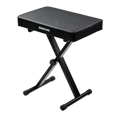 Image de SONICAKE Banc de Piano Réglable, Tabouret pour Clavier avec Rembourrage Épais 6 cm, Pliable et Portable Piano, Orgue, Synthétiseur Noir