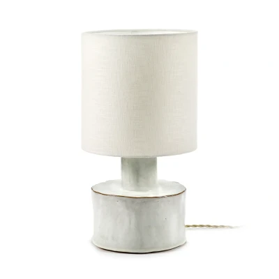 Image de CATHERINE Lampe à poser céramique et lin H47cm Blanc abat jour Serax designé par Marie Michielssen Ø 25cm / H 47cm