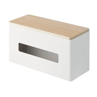 Image de Yamazaki 4766 RIN Étui à mouchoirs Double Face, Blanc, Acier/Contreplaqué, Minimaliste, 26 x 11 14 c m