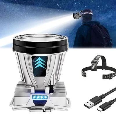 Image de Hrgsot Lampe Frontale Haute Puissance Rechargeable Super Lumineuse, Portable, LED de Chasse, Réglable pour Camping, Course, Randonnée