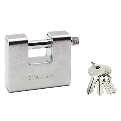 Image de Master Lock 680EURD Cadenas Rectangulaire en Zinc à Clé, Gris, 8 x 9,5 2,9 cm