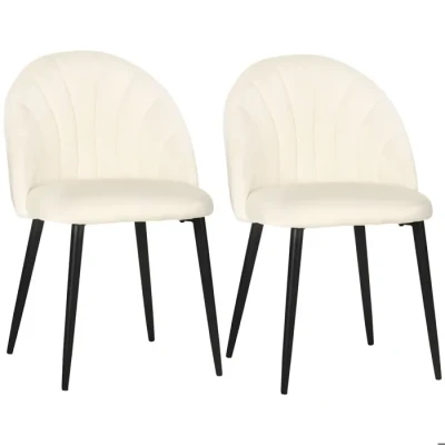 Image de HOMCOM Lot de 2 chaises Velours Crème Pieds métal Noir dim. 52L x 54l 79H cm
