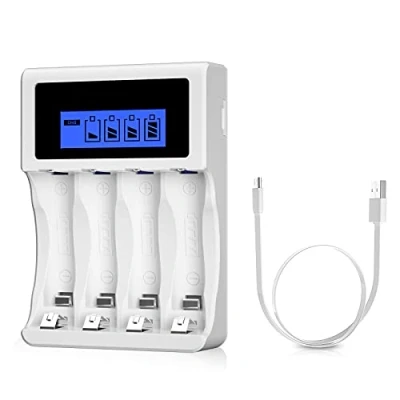 Image de BONAI Chargeur Piles Rechargeable, 4 Slots LCD Charge Rapide de pour Ni MH/Ni CD AA AAA Rechargeable Pile avec Port USB