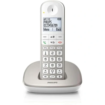 Image de Philips XL4901S / 23 Téléphone Fixe sans Fil (16 Heures, Casque Compatible, numérotation directe, Haut Parleur, My Sound, 2 numéros par Contact, antidérapants, réduction du Bruit) Blanc/Or