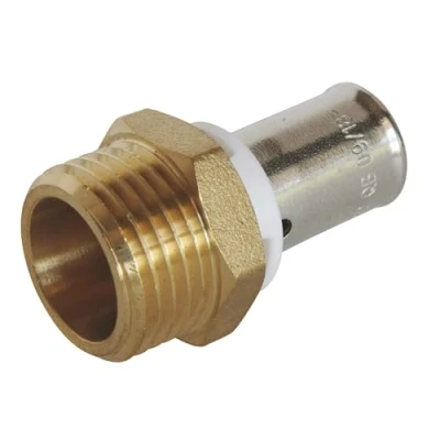Image de SOMATHERM FOR YOU, Raccord à sertir mâle 15/21 pour tubes PER Ø12 Installation rapide et fiable, acier inoxydable, compatible avec profils H, U, RF, pression max 10 bars, certifié NF