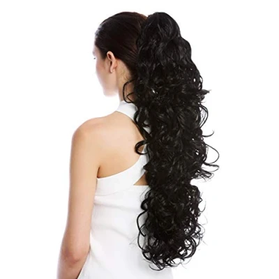 Image de WIG ME UP N1095 V 1 Postiche couette queue de cheval très longue et volumineuse bouclée noir 65 cm