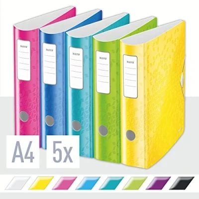 Image de Leitz Classeur à Levier A4 Active, Dos Arrondi 82mm, Fixation Élastique, Polyfoam Léger, WOW, Assorti de couleurs, 11060099