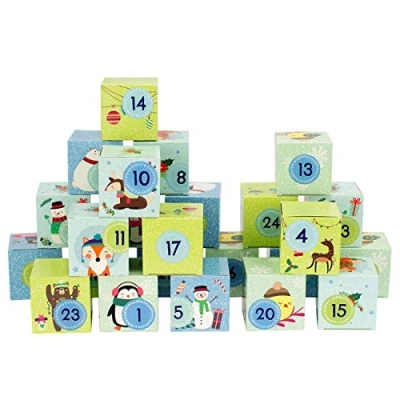 Image de Papierdrachen Calendrier de l&#039;Avent DIY à remplir set boîtes motif animaux fêtent Noël 24 colorées en carton monter et Noël.