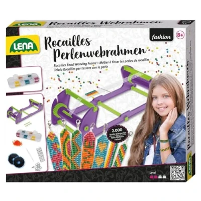 Image de Lena 42722 Cadre à tisser de perles rocaille pour enfants partir 8 ans fabriquer des bracelets Kit complet avec fil, aiguille perles, fermoirs et en