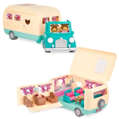 Image de Li&#039;l Woodzeez 6486Z Ensemble Jouet Camping Car Bleu 40 pièces Comprenant un Van Transformable &amp; Accessoires Figurines non Inluses Dès 3 ans