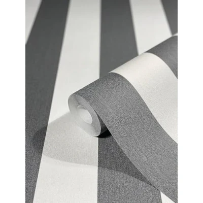 Image de WALLCOVER Papier peint intissé noir à rayures style maison de campagne avec lignes modernes Structure fine 10,05 x 0,53 m Fabriqué en Allemagne