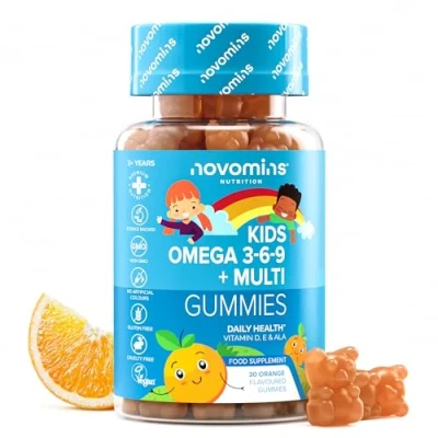 Image de Novomins Gummies Oméga 3 6 9 Enfants Multivitaminés E &amp; D Végétaliens 1 Mois d&#039;Approvisionnement Supplément à Mâcher Alternative Végétale l&#039;Huile de Poisson
