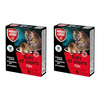 Image de PROTECT EXPERT Anti Rats &amp; Souris 2x150 g Efficacité Maximale 2x15 Pâtes Lieux secs et humides Agit dès la première Ingestion RASOU150NX2
