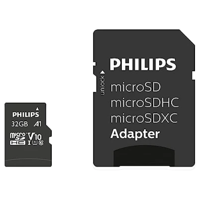 Image de Philips Ultra Speed Carte microSDHC Card 32 Go + Adaptateur SD UHS I U1, Vitesse de Lecture jusqu&#039;à 80 Mo/s, A1 Fast App Performance, V10, mémoire pour Smartphones, Tablette, PC, vidéo Full HD