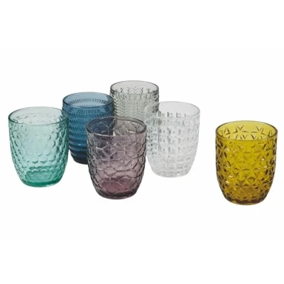Image de Villa d&#039;Este Home Tivoli Geometrie Lot de 1 Verres à Eau en Verre coloré avec Traitement par Relief, 300 ML, Multicolore, 6 unités