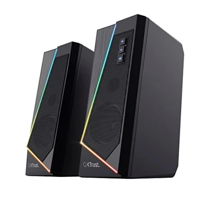 Image de Trust Gaming GXT 609 Zoxa Système d&#039;Enceintes, Haut parleurs Gamer, 6 Modes d&#039;Éclairage RGB, 12 W, Alimentation USB, Audio pour PC et Ordinateur Portable Noir