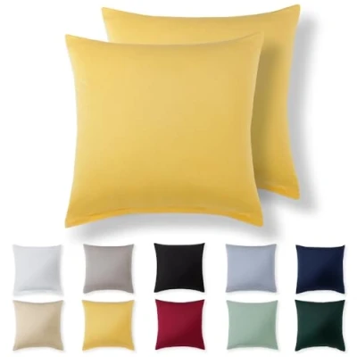 Image de Alreya Taie Oreiller 65x65 Coton (Lot de 2) Jaune 100% Jersey Coton, Housse Coussin cm, Taies d&#039;oreiller en avec Fermeture éclair 65 x cm
