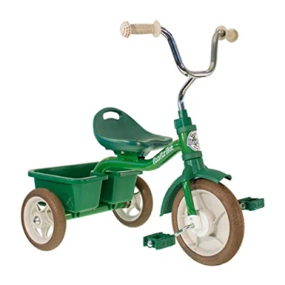 Image de Italtrike Tricycle Transporter 10 Pouces avec Benne Selle Dossier, Réglable 3 Positions Dès 2 Ans Look Vintage Couleur Vert