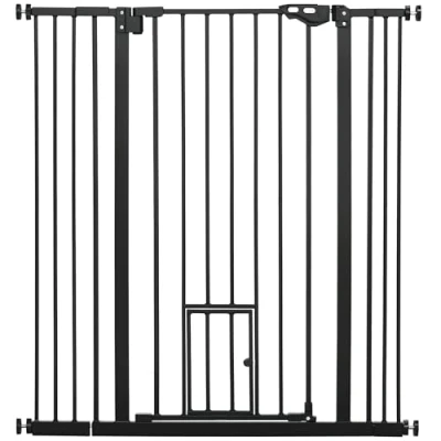 Image de PawHut Barrière de sécurité Animaux 104,1H cm avec Porte Fermeture Automatique système Double Verrouillage sans percage 74 à 101 Acier Noir