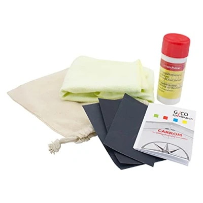 Image de Carrom Kit d&#039;accessoires d&#039;entretien, Chiffon en Microfibre, 85g Poudre lubrifiante Carrom, Papier de Verre 2115
