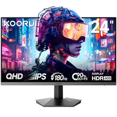 Image de KOORUI Moniteur Gaming 23.8&quot; 24 QHD,Écran IPS,180Hz,HDR400,95% DCI P3,Temps de Réponse 1ms,Anti Reflets,sans Scintillement,Protection des Yeux, Idéal pour l&#039;Esport et Les Jeux Immersifs