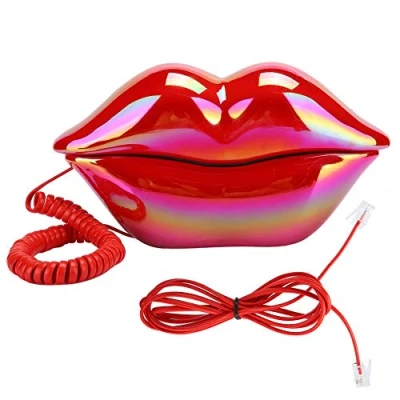 Image de Téléphone fixe, Lèvres rouges créatives fixe de Bureau style européen,Bouche rouge en forme lèvre brillant Mignon filaire ou